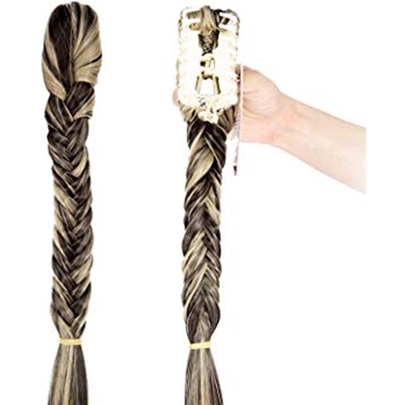 - 20” DARK BROWN&ASH BLONDE JAW CLIP FISHTAIL CLIP main image 4